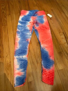 Women’s Tie-Dye Textured Leggings - Coral & Blue